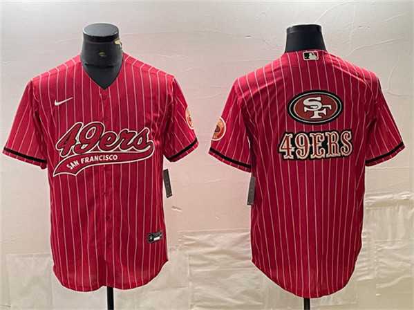 Mens San Francisco 49ers Red Team Big Logo With Patch Cool Base Stitched Baseball Jersey->san francisco 49ers->NFL Jersey